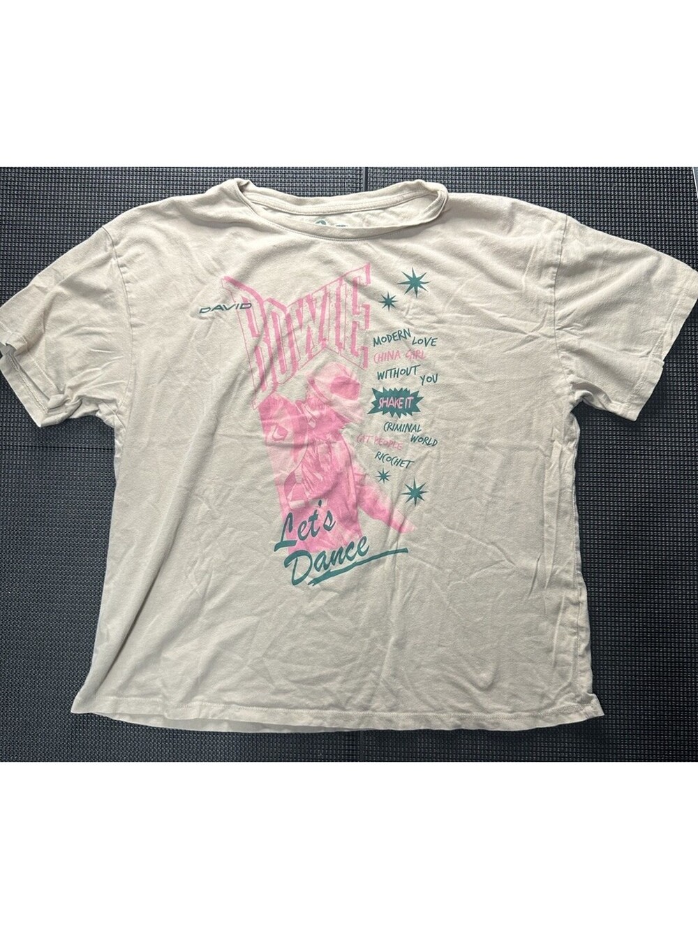 Vintage Style David Bowie Lets Dance Tee 80s Pop Graphic Beige L